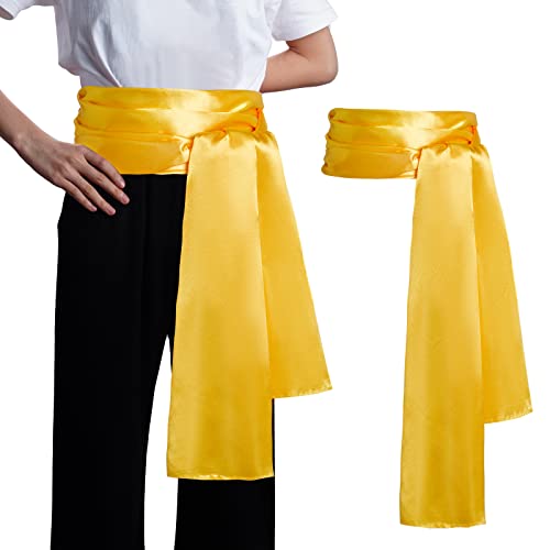 Dxhycc Satin Pirate Sash Medieval Renaissance Large Sash Belt Halloween Costume Waist Belt, Golden Yellow - Image 1