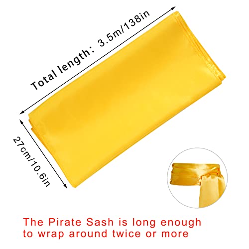 Dxhycc Satin Pirate Sash Medieval Renaissance Large Sash Belt Halloween Costume Waist Belt, Golden Yellow - Image 2