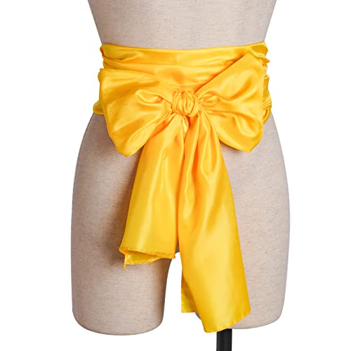 Dxhycc Satin Pirate Sash Medieval Renaissance Large Sash Belt Halloween Costume Waist Belt, Golden Yellow - Image 5