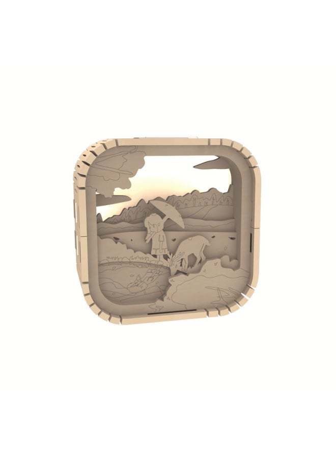 Cartoon Hot Diy Colored Night Light Creative Graffiti Wooden Three-dimensional Puzzle Assembled Toys-Color:L0106P-7 Riverside Girl - Image 1