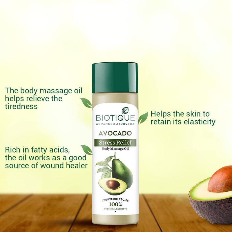 Biotique Cado Stress Relief Avocado Stress Relief Body Massage Oil | Heals and Hydrates dry skin | 100% Botanical Extracts | Suitable for All Skin Types | 200ml (Pack of 4) - Image 2