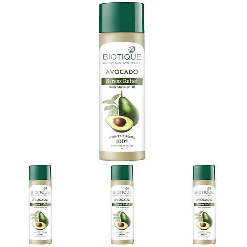 Biotique Cado Stress Relief Avocado Stress Relief Body Massage Oil | Heals and Hydrates dry skin | 100% Botanical Extracts | Suitable for All Skin Types | 200ml (Pack of 4) - Image 1