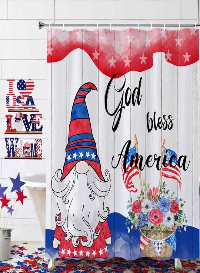 DASHAN 4th of July Shower Curtain Patriotic Gnomes Shower Curtains for Bathroom Independence Day Bathroom Curtain Memorial Veterans Day Waterproof Cloth Shower Curtain 72"x72" - Image 1