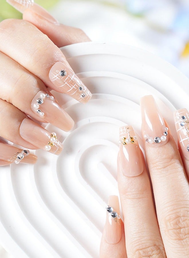 24 قطعة من لصقات فن الأظافر اللاصقة، تأتي مع أدوات فن الأظافر، أظافر لؤلؤية فاتحة اللون شديدة التحمل، نماذج متنوعة تناسب جميع الأذواق، لصقات مريحة، صحية وآمنة. - Image 4