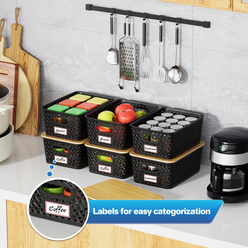 Anysig 8 Packs Plastic Storage Bins with Bamboo Lids - Stackable Storage Bins Decorative Small Basket Containers for Organizing Shelves Office Classroom Desktop Closet, Black - Image 5