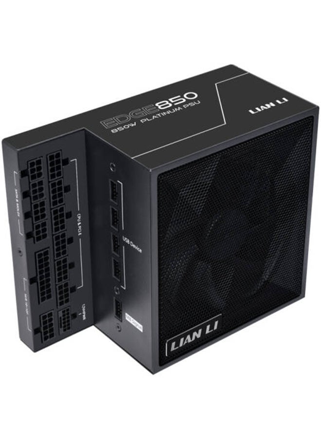 LIAN LI EDGE 850W 80+ Platinum Full Modular Power Supply, L-Shaped Design for Dual-Chamber Cases, ATX 3.1 & PCIe 5.1 Ready, 12V-2×6 Connector, USB 2.0 Expansion Hub, Fanless Mode, Premium Sleeved Cables, German EPCOS Capacitors, 120mm FDB Fan, Black | EG0850  - Image 1