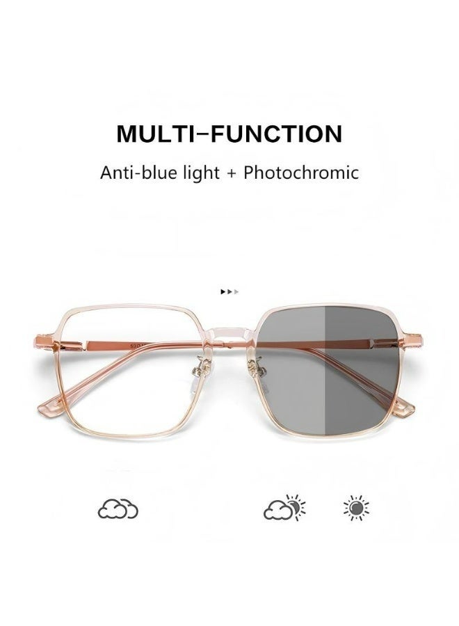 Photochromic HD Clear PC Lens Glasses - Cold Tea Square Frame (Turns Gray in Sunlight), All-in-One Stylish Eyewear for Indoor/Outdoor - Image 4