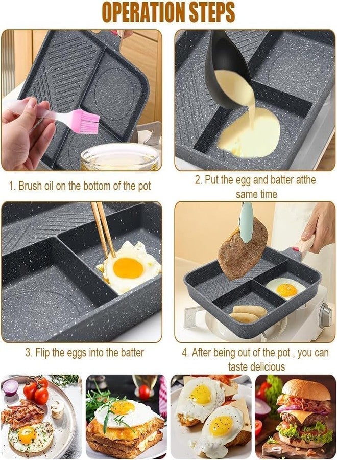 Touchcart 3-in-1 Non-Stick Egg Frying Pan with Detachable Wooden Handle - 25 cm Square Poacher Pan for Omelets, Idlis, Burgers & More (Grey) - Image 5