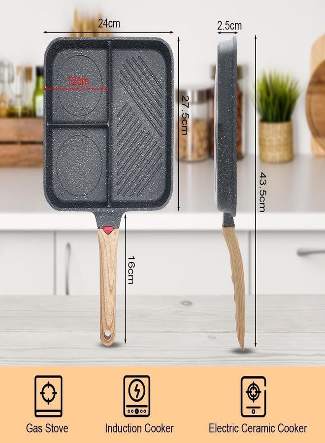 Touchcart 3-in-1 Non-Stick Egg Frying Pan with Detachable Wooden Handle - 25 cm Square Poacher Pan for Omelets, Idlis, Burgers & More (Grey) - Image 2