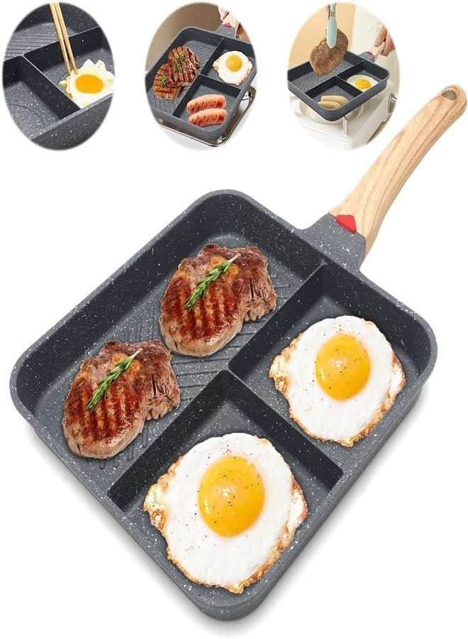 Touchcart 3-in-1 Non-Stick Egg Frying Pan with Detachable Wooden Handle - 25 cm Square Poacher Pan for Omelets, Idlis, Burgers & More (Grey) - Image 4