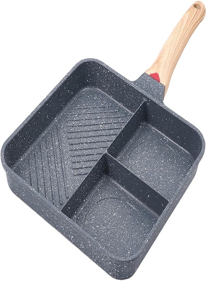 Touchcart 3-in-1 Non-Stick Egg Frying Pan with Detachable Wooden Handle - 25 cm Square Poacher Pan for Omelets, Idlis, Burgers & More (Grey) - Image 1