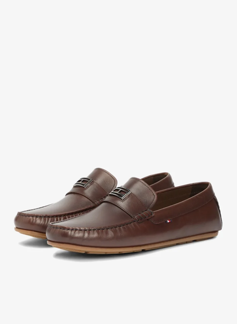 Tommy Hilfiger Legacy Brown Flag Plaque Leather Driver Shoes for Men | Best Price UAE