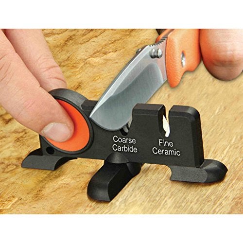 Outdoor Edge Edge-X, Pocket Sized 2-Stage Carbide/Ceramic Abrasive Knife Sharpener with Folding X-Base that Improves Stability for all Outdoor and Kitchen Knives - Image 2