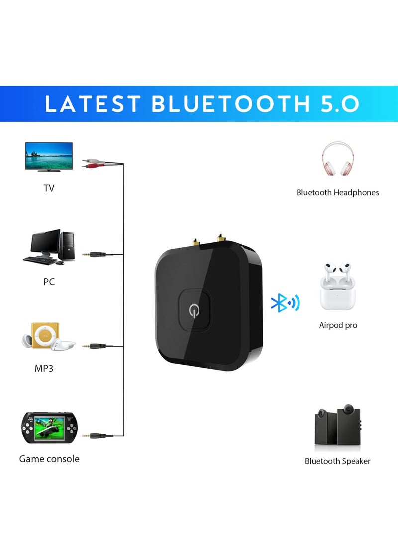 Bluetooth 5.0 Transmitter, Wireless Audio Adapter with APTX Low Latency, Stereo Sound Bluetooth Flight Transmitter, Bluetooth Dongle for TV to Headphone with 3.5mm or RCA Jack - Image 4