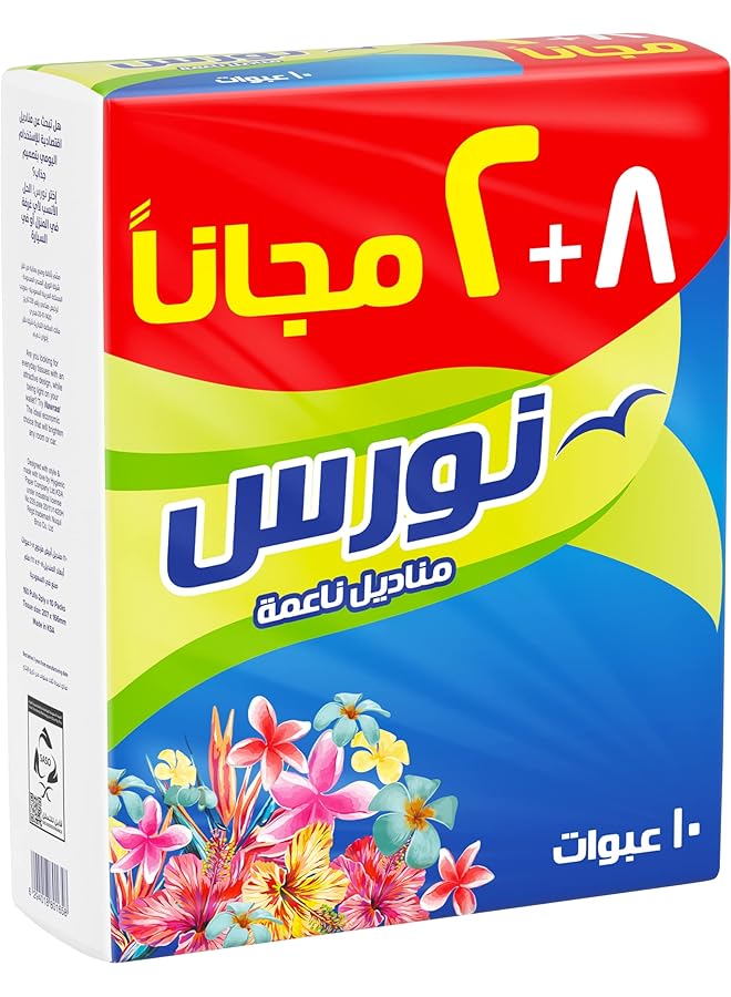 فاين النورس مناديل الوجه طبقتين عبوة مكونة من 10 × 160 منديل صحي للوجه بملمس ناعم يناسب جميع أنواع البشرة مناديل النورس بتقنية ستيريبرو - Image 1