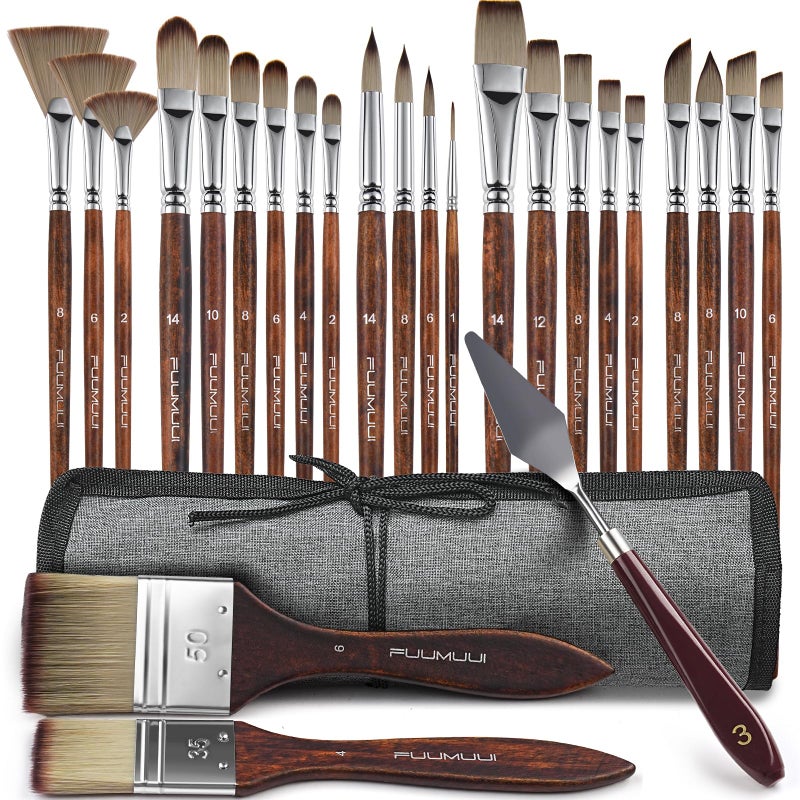 TyrKuiy Paint Brushes for Acrylic Painting25PCS Professional Synthetic Acrylic Paint Brushes MultiShaped for ArtistsFlatFilbertFan DaggerCat TongueRoundAngleRigger for Acrylic
