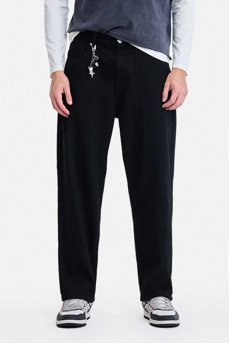 سنيتش Black Solid Loose Fit Streetwear Jeans