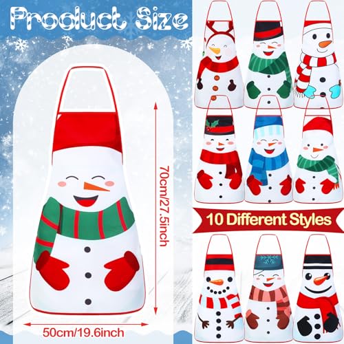 Toulite 10 Pcs Snowman Winter Apron Adjustable Kitchen Cooking Aprons BBQ Bib Funny Chef Apron for Women Men - Image 3