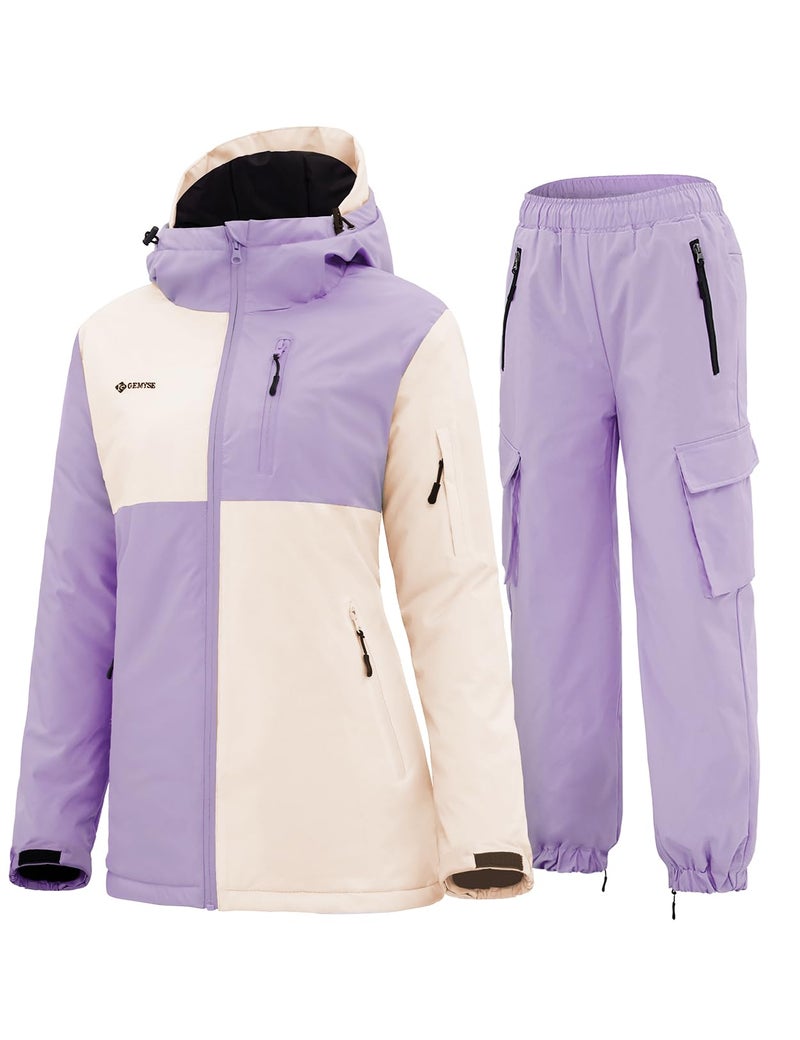 GEMYSE Women's Ski Snow Jackets and Pants Set Windproof Waterproof Snowsuit Warm Winter Snowboarding Insulated Coat(Purple Rose,Small) - Image 1