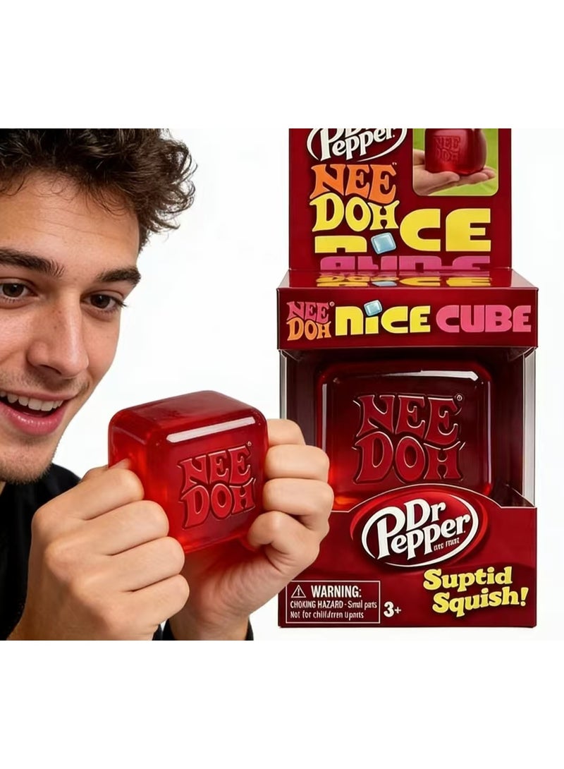 Needoh Dr Pepper x NeeDoh Nice Cube Limited Edition Squishy Stress Toy, Transparent Red Sensory Fidget Cube for Anxiety Relief, Collectible Dr Pepper Merchandise for Kids & Adults - Image 1