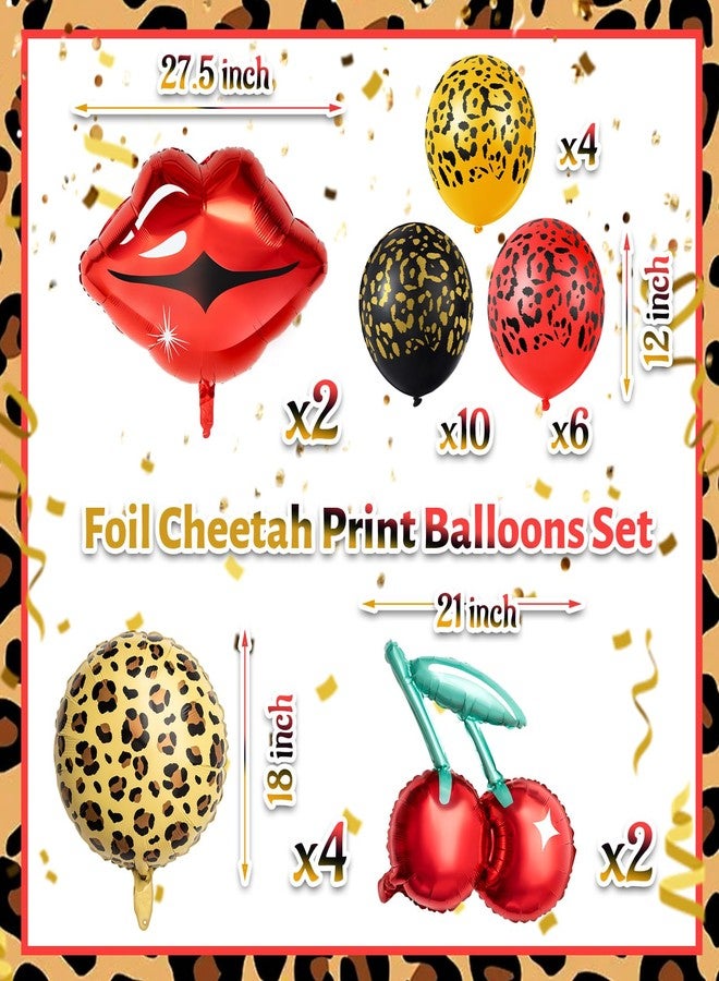 Realspring 30-piece Cheetah & Cherry Birthday Decorations for Women and Girls, Leopard Print Happy Birthday Banner, Red & Black Cheetah Balloons, Bold Wild Glam Party Decor - Image 5