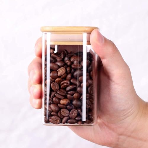 MARTVIA 330 ML Glass Food Storage Containers with Airtight Bamboo Lid, Thickened Coffee Storage Jars for Home Kitchen, Pantry Tea, Spices, Snack (330ML, Set of 6), Transparent - Image 3