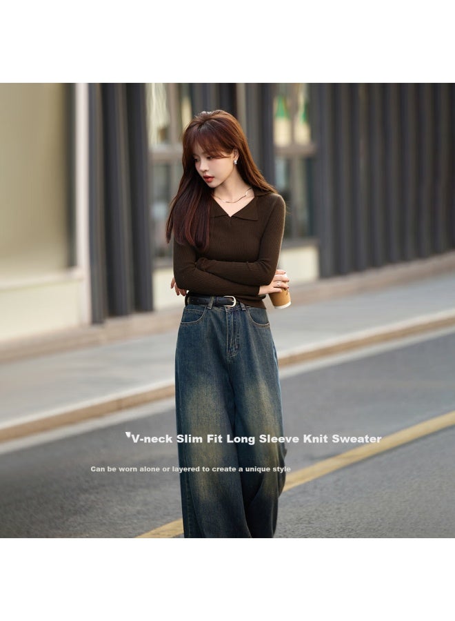 Mt [Stylish And Elegant Winter V-Neck Slim-Fit Long-Sleeve Knit Sweater For Enhancing Fair Skin Tone - Image 3