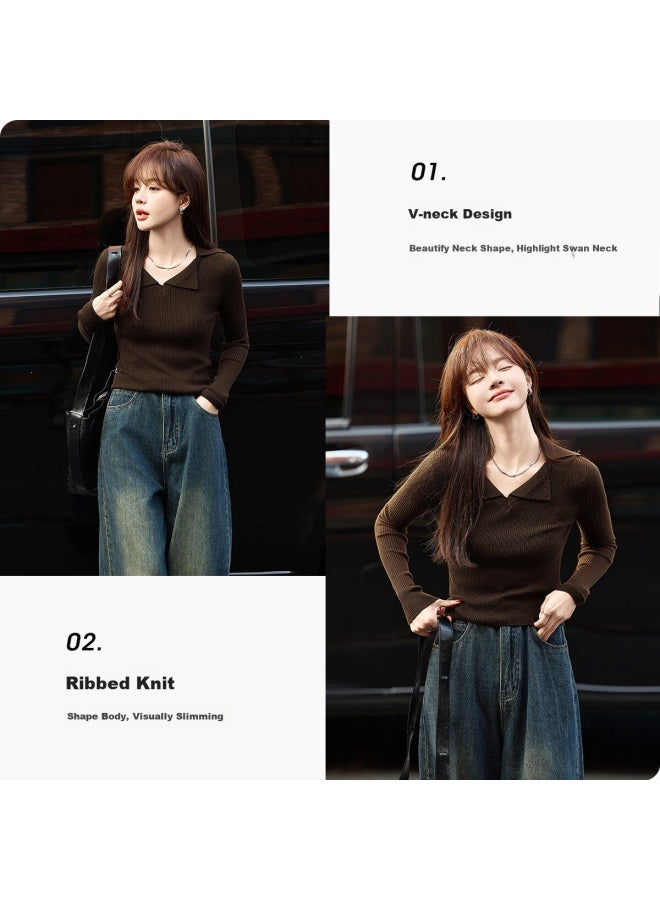 Mt [Stylish And Elegant Winter V-Neck Slim-Fit Long-Sleeve Knit Sweater For Enhancing Fair Skin Tone - Image 2
