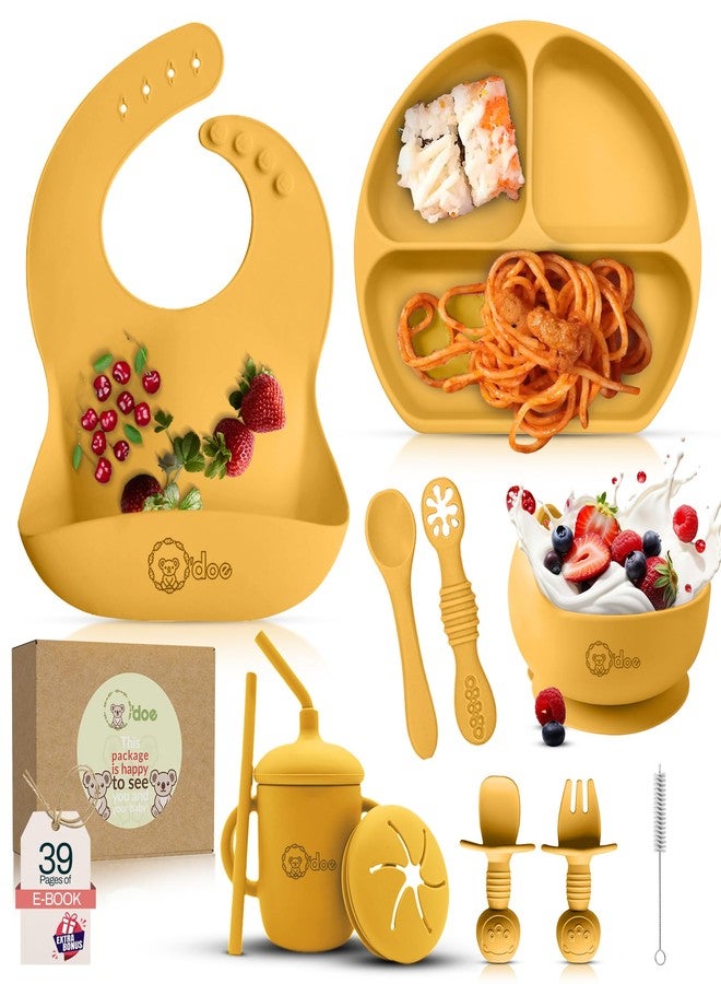 O'doe 11-Piece BPA-Free Silicone Baby Feeding Set | Thick & Soft Suction Plates, Baby Food Bowl, Wooden Fork & Spoon, and More | Make Mealtime Fun and Easy for Your Little One - Image 1
