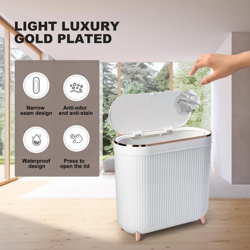 Supteron Bathroom Trash Can with Lid 3.2 Gallon Narrow Trash Can Small Plastic Trash Bin 12 Liter Rectangular Plastic Garbage Can with Press Type Lid for Bedroom Bathroom Milk White - Image 4