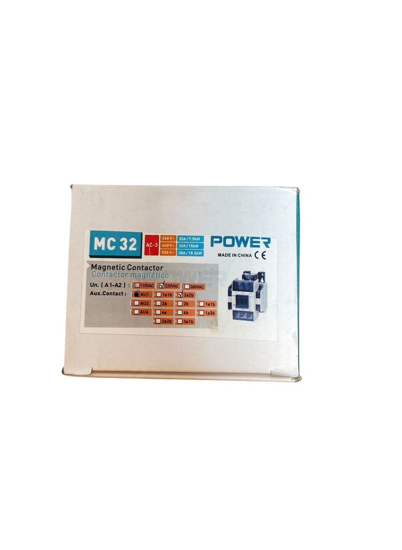 POWER - 220 volt 32 amp contactor, Power brand, with auxiliary points - Image 1