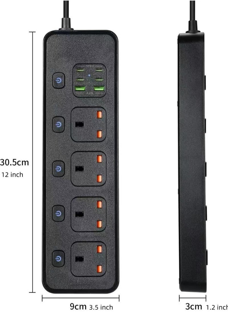 SMARTX Power Strip With Individual Switch, 6ft Extension Cord, 4 Outlets Surge Protector, 2 USB and 4 USB C Ports, Multiple Outlets Extender with 2M Bold Extension Cord for Office, Home & Travel Use, Black  - Image 2