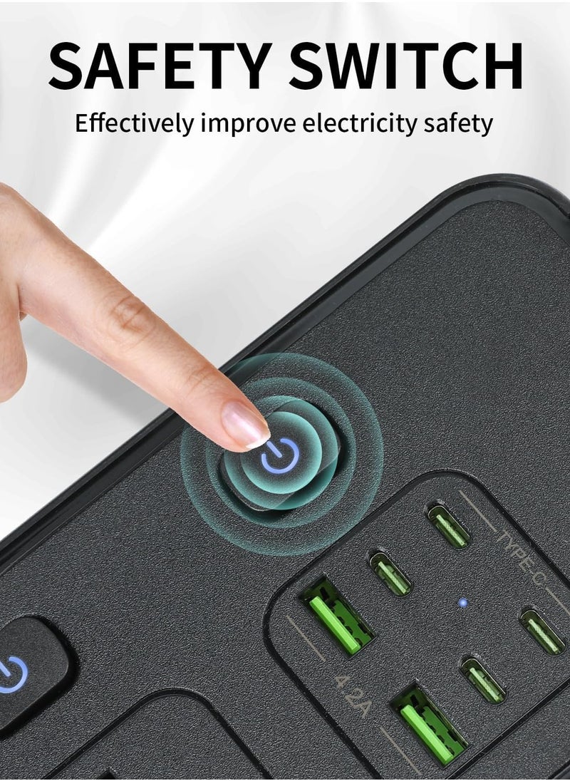 SMARTX Power Strip With Individual Switch, 6ft Extension Cord, 4 Outlets Surge Protector, 2 USB and 4 USB C Ports, Multiple Outlets Extender with 2M Bold Extension Cord for Office, Home & Travel Use, Black  - Image 3