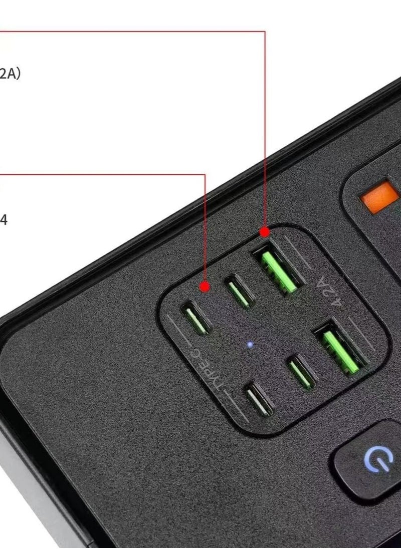 SMARTX Power Strip With Individual Switch, 6ft Extension Cord, 4 Outlets Surge Protector, 2 USB and 4 USB C Ports, Multiple Outlets Extender with 2M Bold Extension Cord for Office, Home & Travel Use, Black  - Image 4