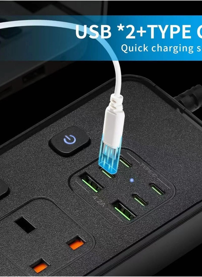 SMARTX Power Strip With Individual Switch, 6ft Extension Cord, 4 Outlets Surge Protector, 2 USB and 4 USB C Ports, Multiple Outlets Extender with 2M Bold Extension Cord for Office, Home & Travel Use, Black  - Image 5