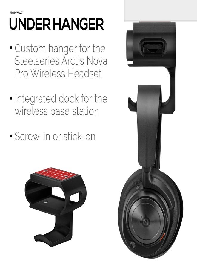 BRAINWAVZ Under Desk Headphone Hanger Stand for Steelseries Arctis Nova Pro Wireless Headsets with Dock for The Wireless Base Station (HPS02) - Image 2