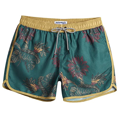maamgic Mens Short 80s 90s Vintage Swim Trunks with Mesh Lining Quick Dry Bathing Suit Board Shorts Floral Dark Green X-Small - Image 1