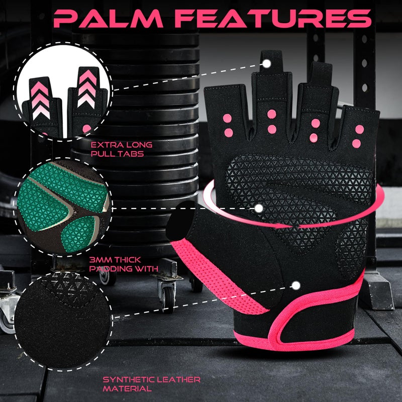 BEAST RAGE Workout Gloves for Men Gym Gloves for Weightlifting Women Fingerless with Palm Protection Padding, Breathable and Lightweight Weight Lifting Glove Cycling Pull Up (Magenta, M) - Image 2