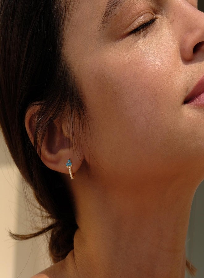 VACRONA Huggie Earrings for Women 18k Gold Plated Turquoise Huggie Hoop Earrings Cute Earrings Gifts for Her (3 turquoise huggie) - Image 3