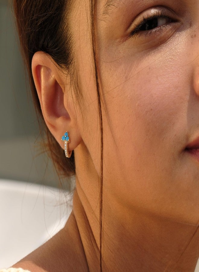 VACRONA Huggie Earrings for Women 18k Gold Plated Turquoise Huggie Hoop Earrings Cute Earrings Gifts for Her (3 turquoise huggie) - Image 4