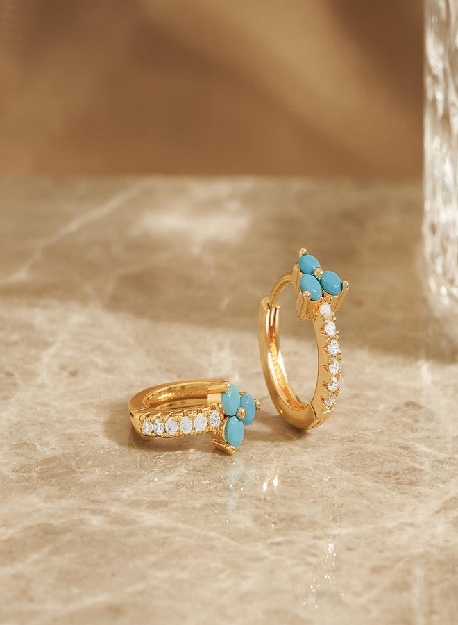 VACRONA Huggie Earrings for Women 18k Gold Plated Turquoise Huggie Hoop Earrings Cute Earrings Gifts for Her (3 turquoise huggie) - Image 5
