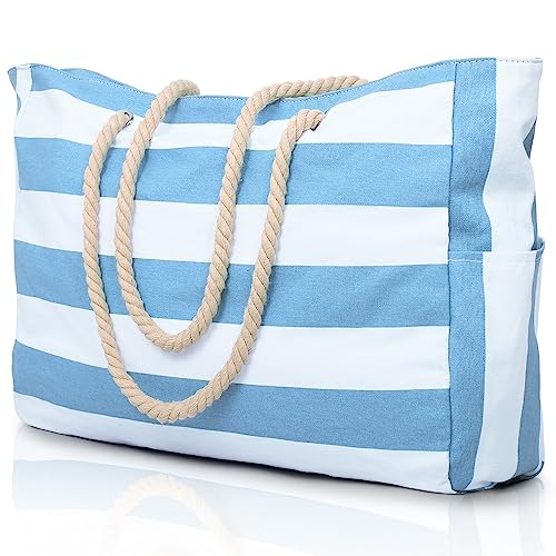 Becokan Beach Bag Large Beach Tote Bag for Women Waterproof Sandproof Swim Pool Bag With Zipper - Image 1