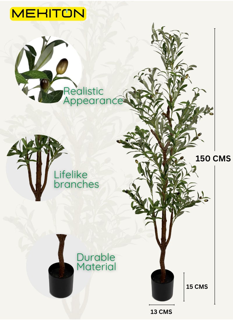 MEKITON Artificial Olive Tree – 150cm Tall Indoor Faux Plant with Pot | Realistic Mediterranean Style Decorative Tree for Home, Office & Majlis | No Watering Needed  - Image 3