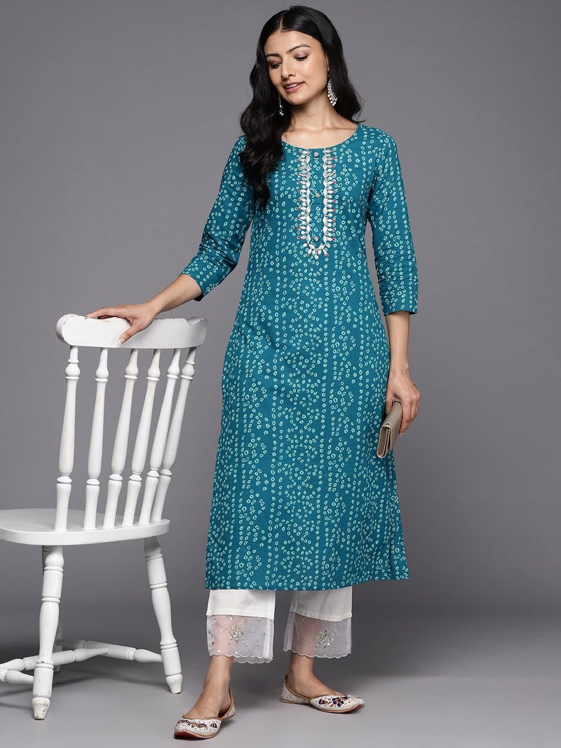Varanga Women's Cotton Kurta (VKUR1103_Turquoise Blue - Image 5