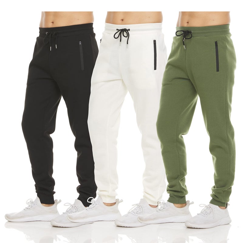 PURE CHAMP Mens 3 Pack Fleece Active Athletic Workout Jogger Sweatpants for Men with Zipper Pocket and Drawstring Size S-3XL (Small, Set 5) - Image 1