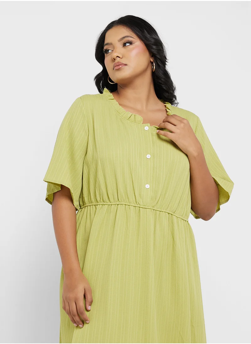Ginger Plus Textured A Line Dress With Frills