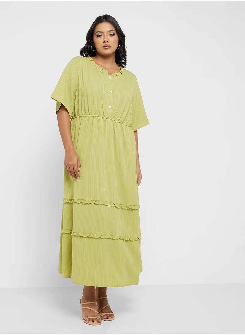 Ginger Plus Textured A Line Dress With Frills
