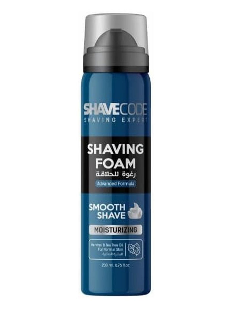 Shavecode Shaving Foam for Normal Skin 200ml, Enriched with Aloe Vera, Tea Tree Oil, Chamomile & Menthol, Moisturizing and Refreshing