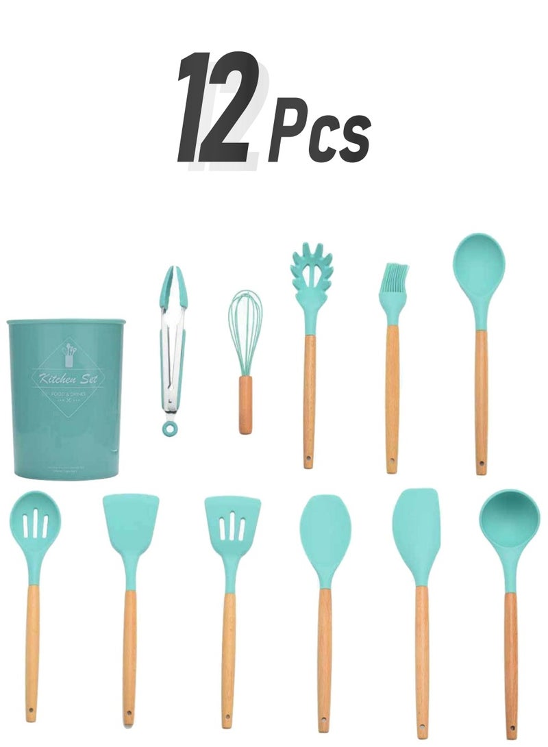NIBEMINENT 12-Piece Cooking Utensils Kitchen Set Blue/Brown 
