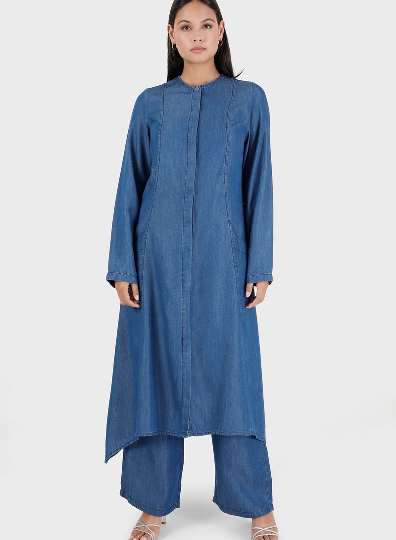 Modanisa Denim Tunic & Pants Set  - Image 1
